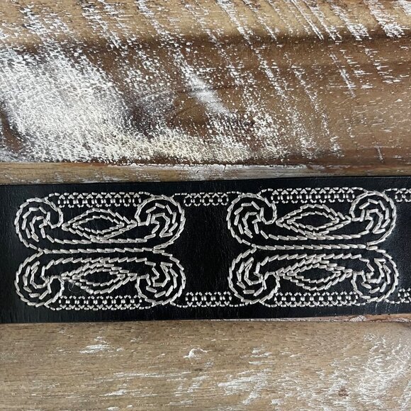 Coldwater Creek Womens Genuine Leather Belt Size L Black Embroidered Western Boh - Picture 9 of 11